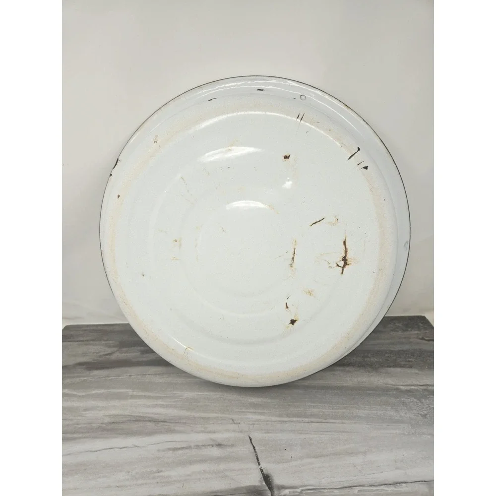 VTG White Black Enamelware Basin Bowl Antique Primitive Large 16